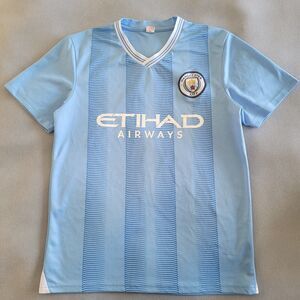 ETIHAD AIRWAYS Manchester City Logo #9 Lt Blue Soccer Shirt -- Mens M/Youth L